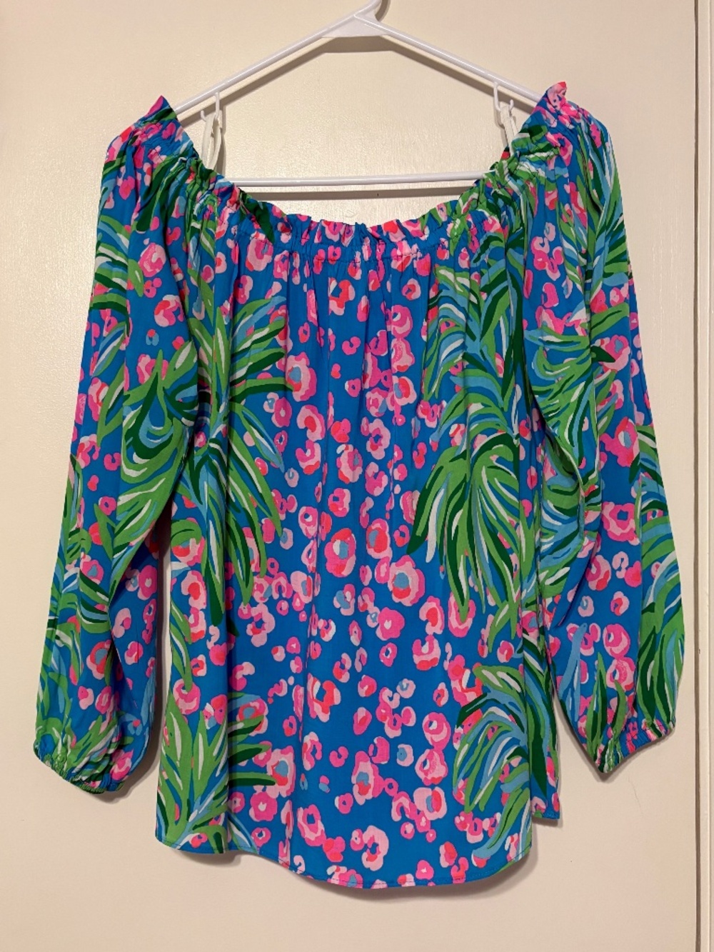 Lilly Pulitzer Women's Blakely Off-Shoulder Shirt Top Blouse M Turquoise Shore